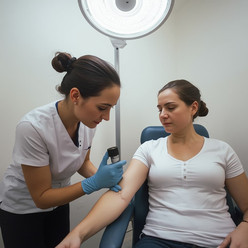 MFA legt EKG-Elektroden an Patientin – Herzdiagnostik in der Kardiologiepraxis